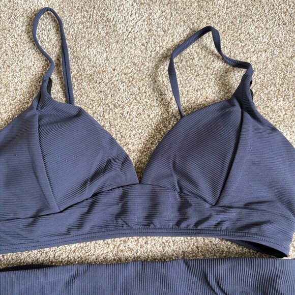 Navy Blue Ribbed Bikini Set Size M - Picture 6 of 12